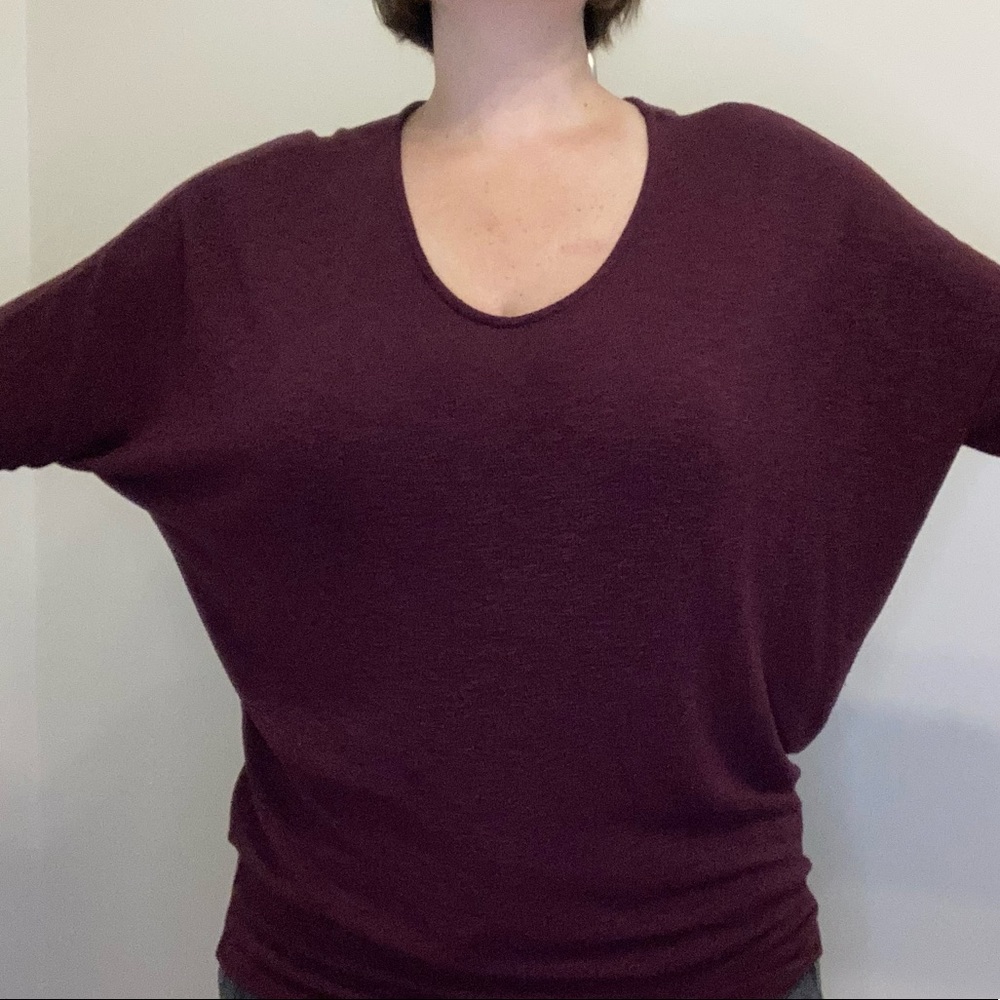 Batwing knit Vneck top in Wine by Laila Jayde